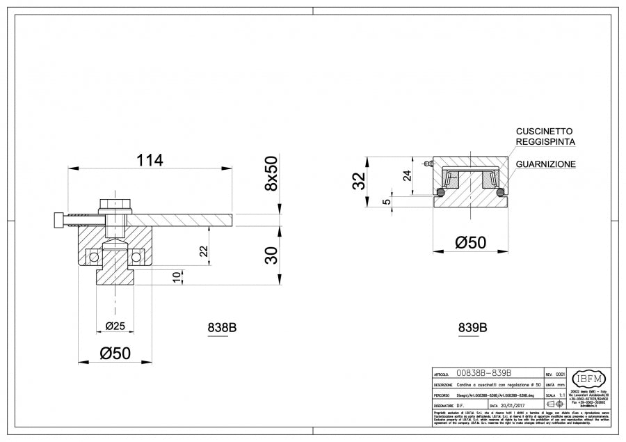 Cardine a Cuscinetti Tipo Basso - disegno tecnico