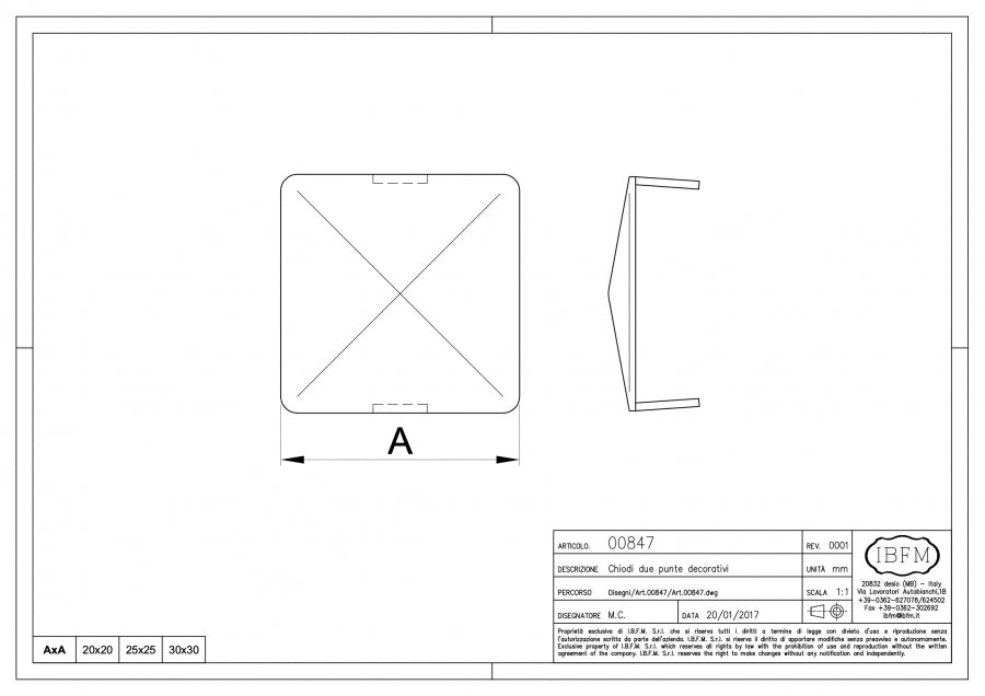 Chiodo a Due Punte - disegno tecnico