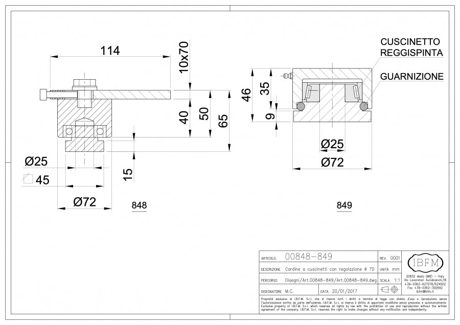 Cardine a Cuscinetti con Regolazione - disegno tecnico