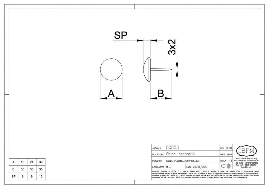 Chiodo Decorativo - disegno tecnico