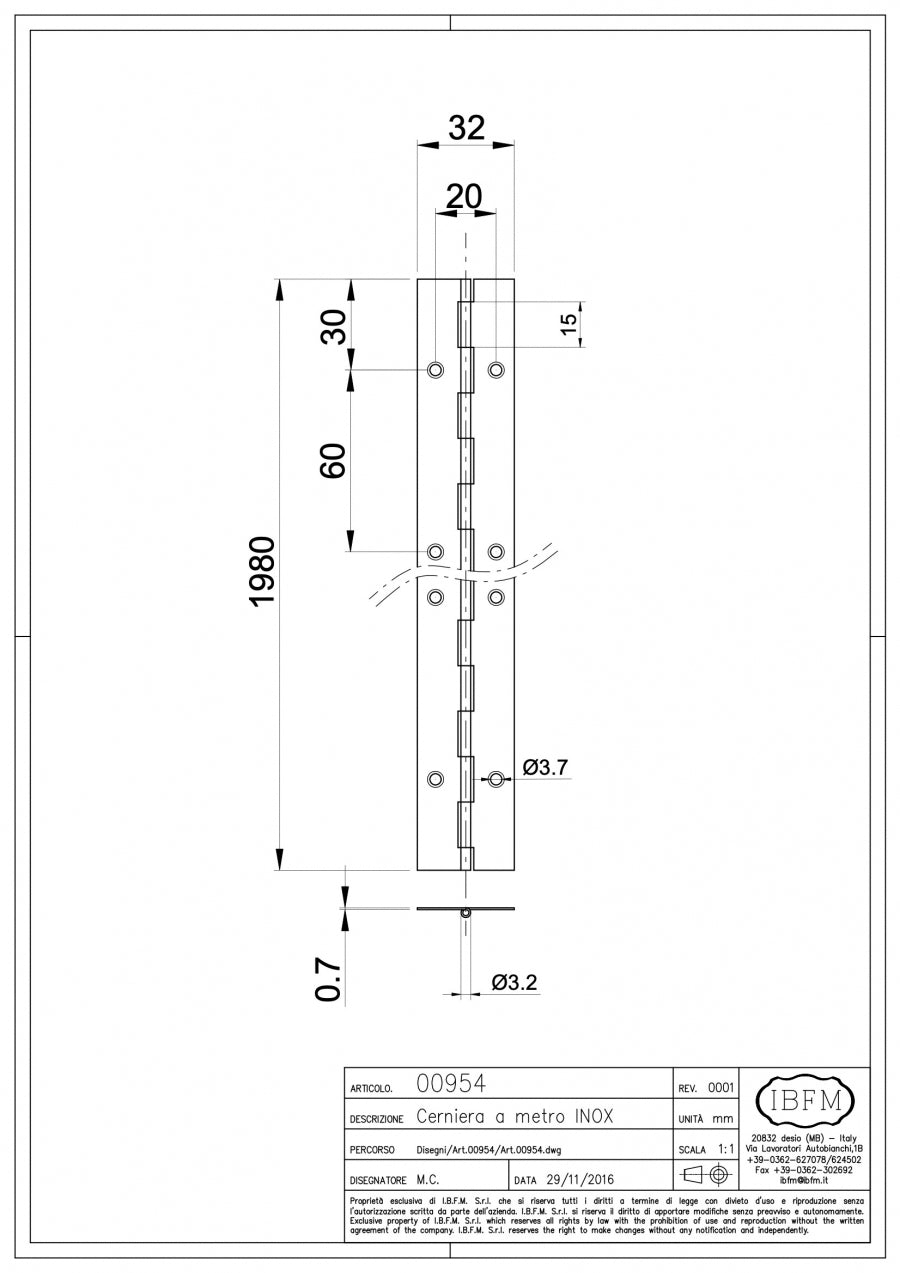 Cerniera a Metro - disegno tecnico