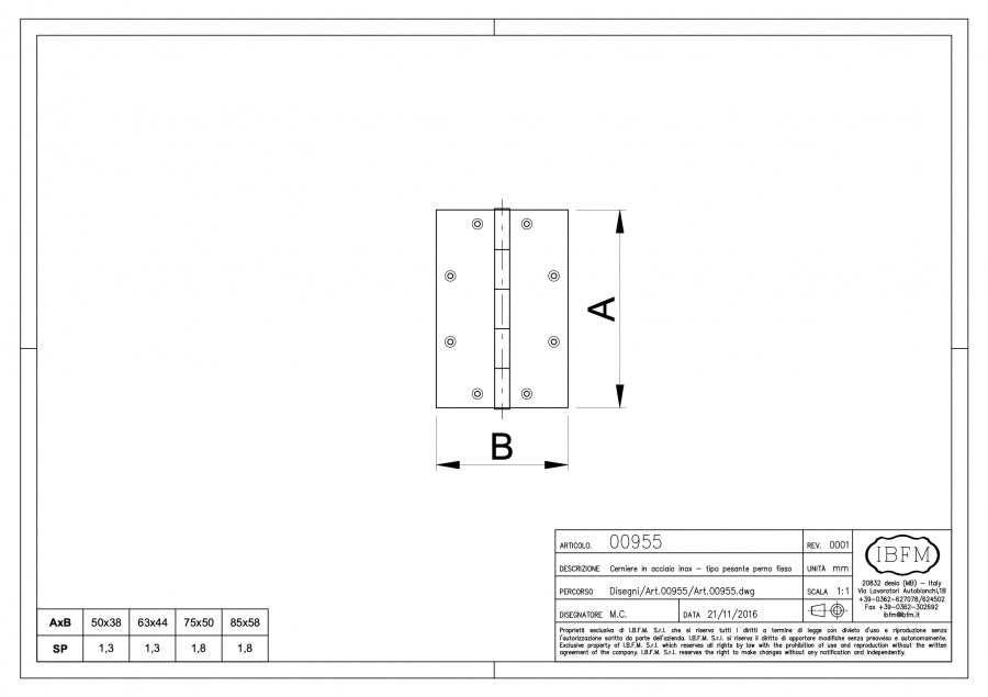 Cerniera da Avvitare - disegno tecnico