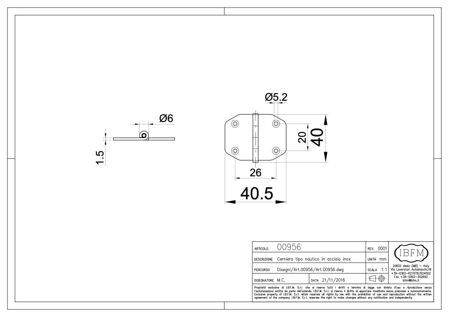 Cerniera Tipo Nautico - disegno tecnico