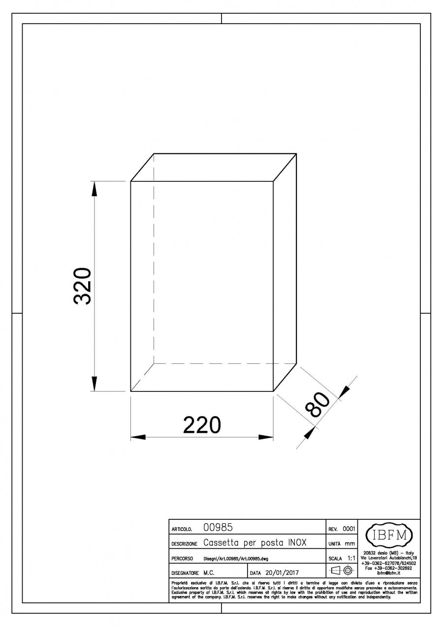 Cassetta Per Posta - disegno tecnico