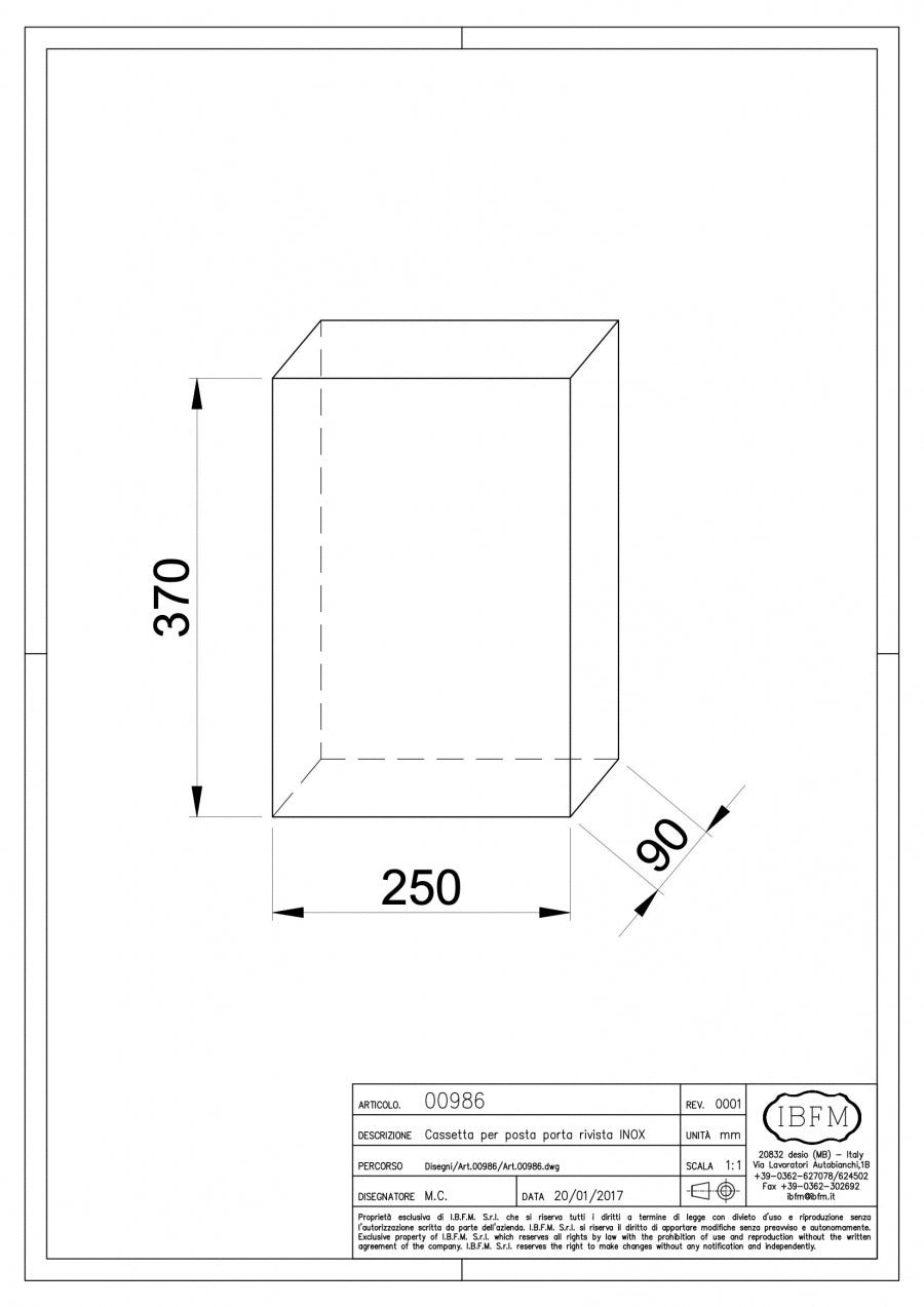 Cassetta per Posta Portariviste - disegno tecnico