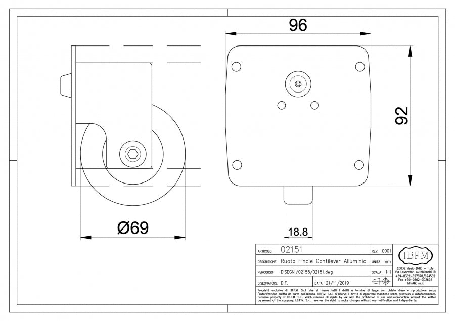 Ruota Fine Corsa per Art. 2150 - disegno tecnico