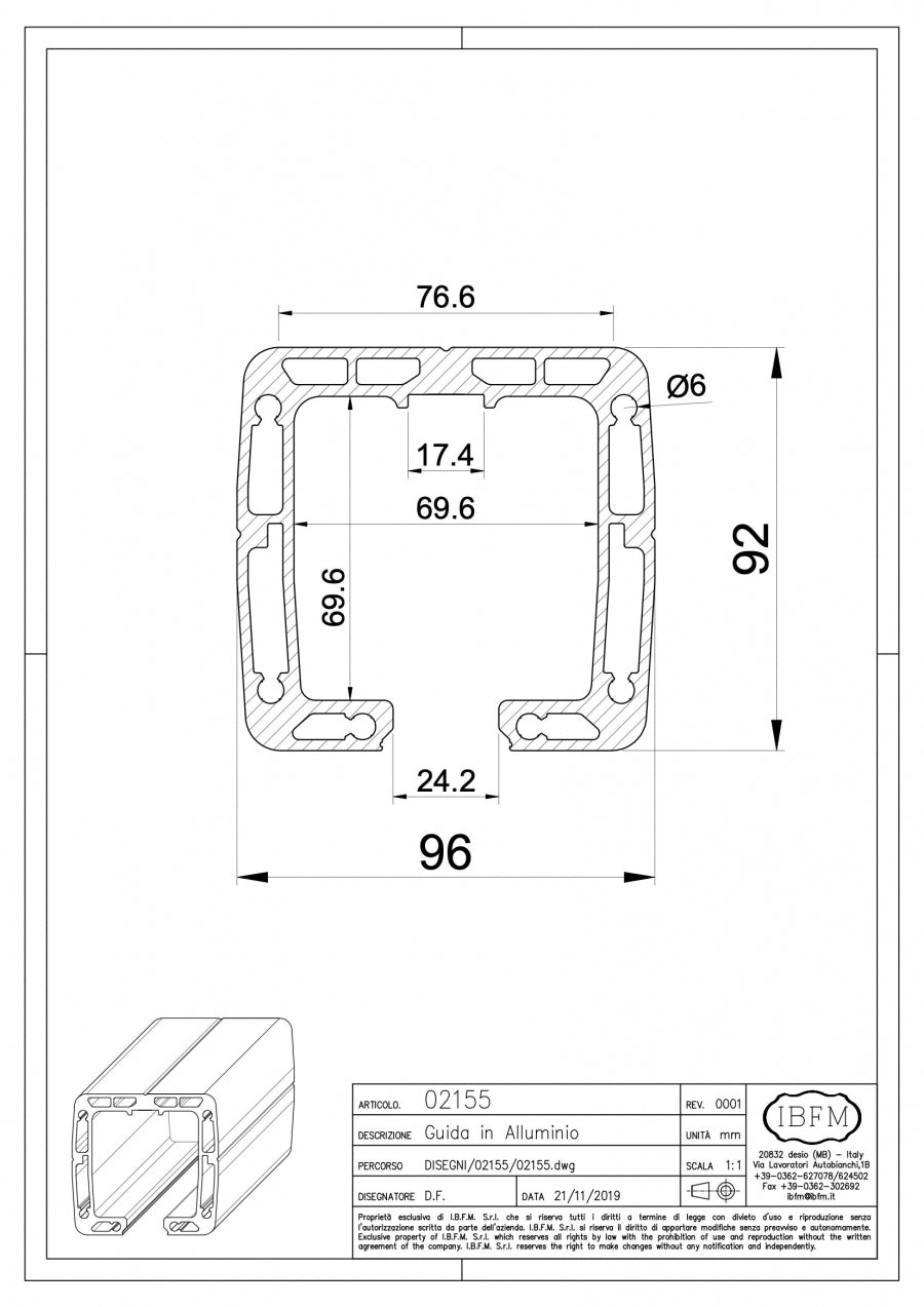 Guida in Alluminio - disegno tecnico