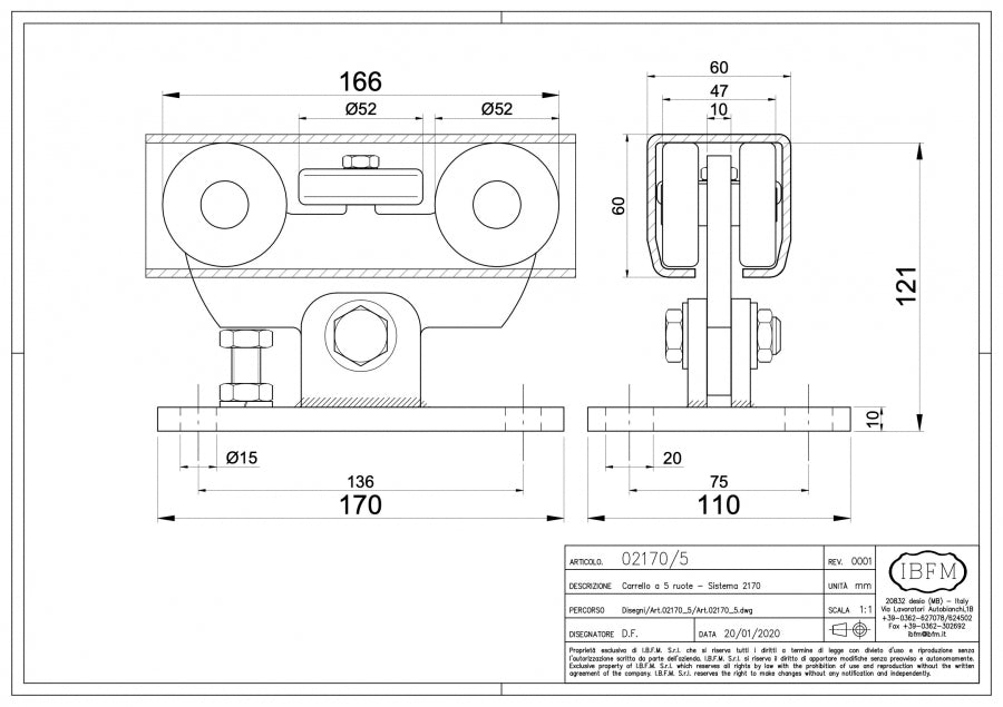 Kit: Sistema per Cancelli Autoportanti TIPO GRANDE 5 ruote - disegno tecnico
