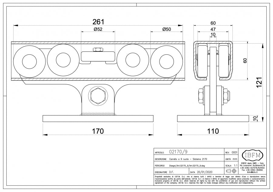 Carrello 9 Ruote - disegno tecnico