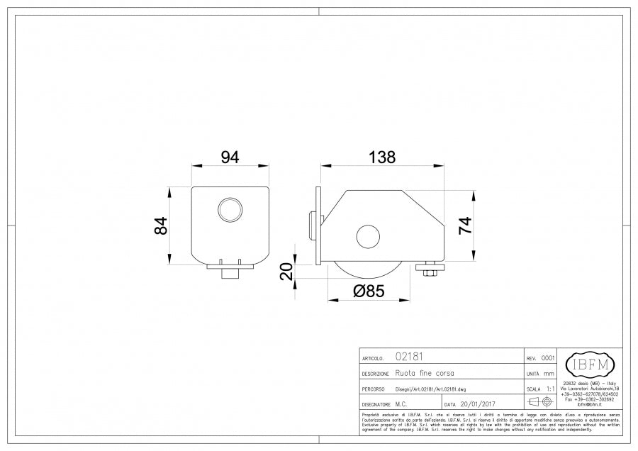 Ruota Fine Corsa - disegno tecnico