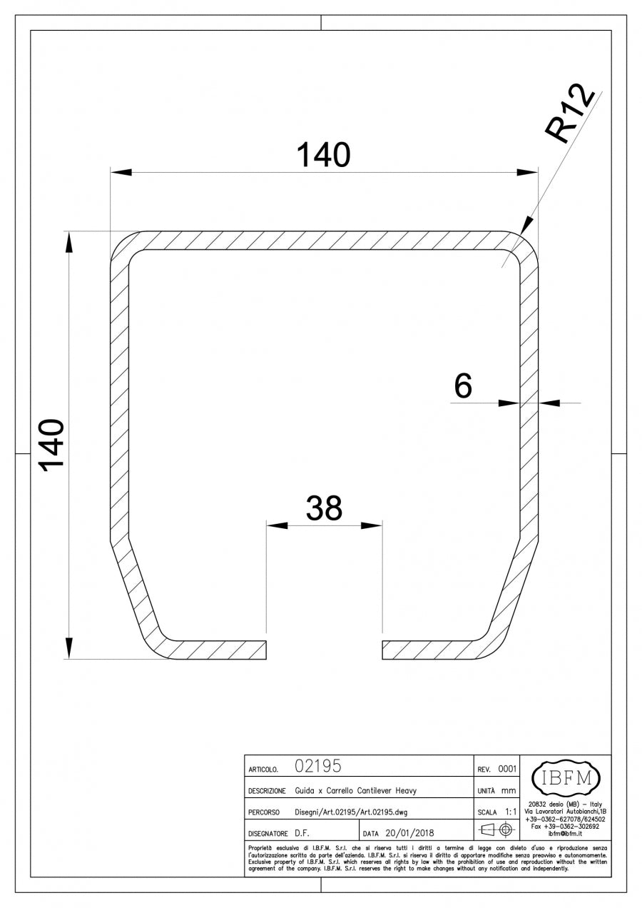 Guida per Cantilever - Tipo Gigante - disegno tecnico