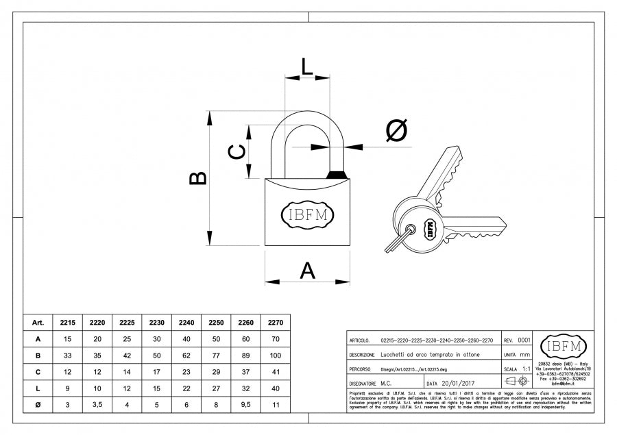 Lucchetto ad Arco - disegno tecnico