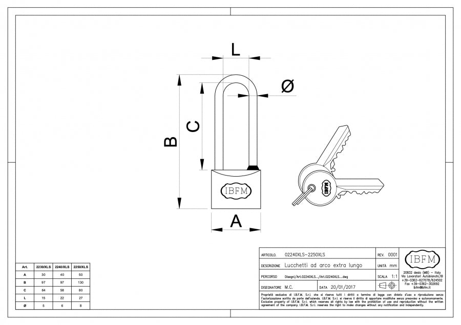 Lucchetto ad Arco - disegno tecnico