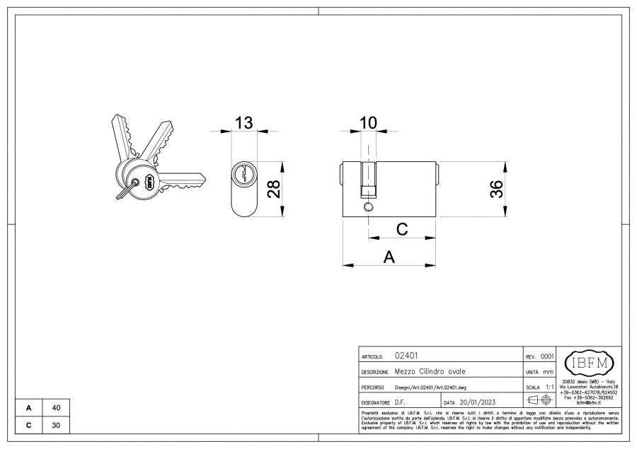 Mezzo Cilindro Ovale - disegno tecnico