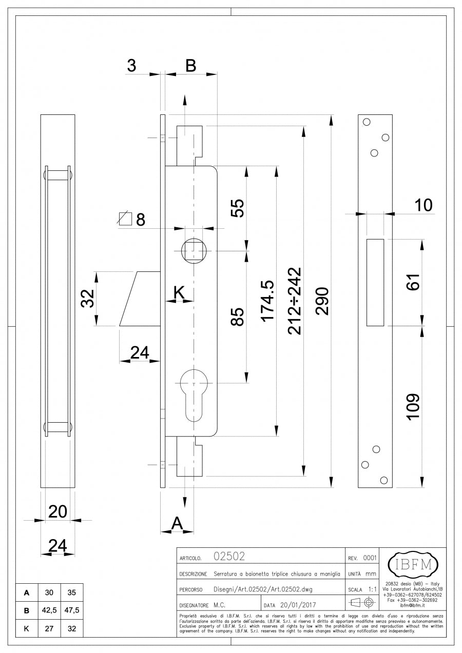Serratura a Baionetta - disegno tecnico