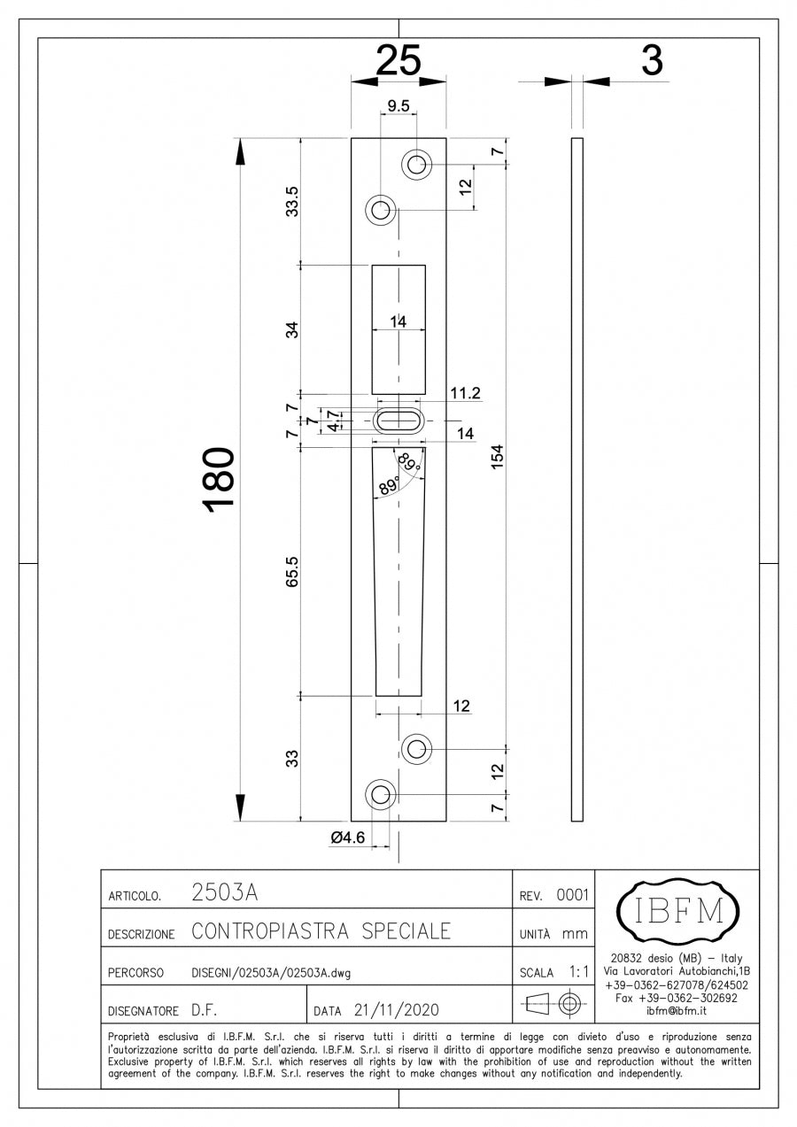 Contropiastra per Serrature a Baionetta - disegno tecnico