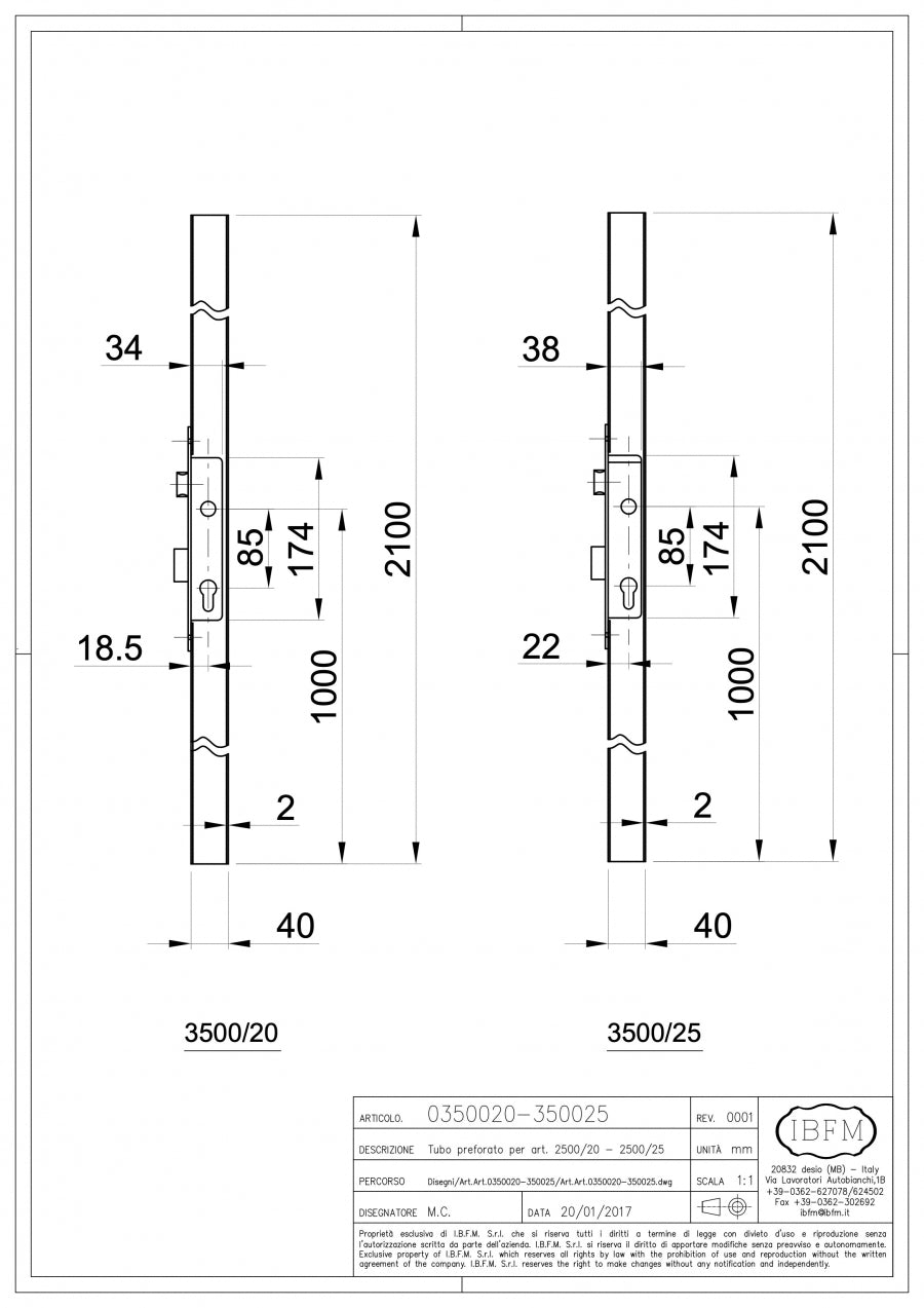 Tubo Preforato per Serrature Art. 2500 - disegno tecnico