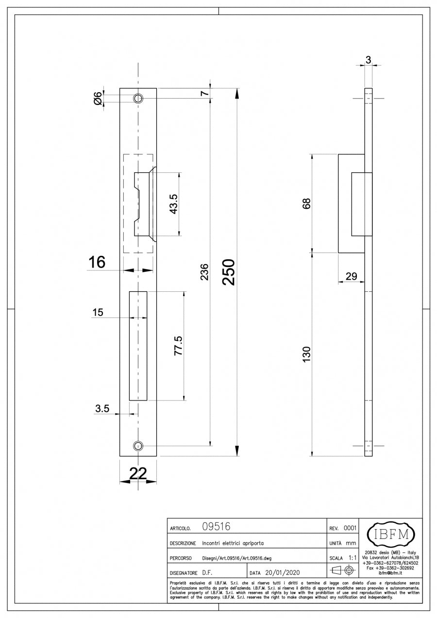 Incontro Elettrico 12/24 volts simmetrico - disegno tecnico