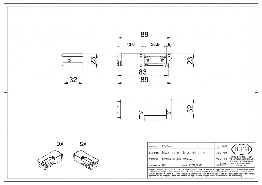 Incontro Elettrico per Porta Blindata - disegno tecnico