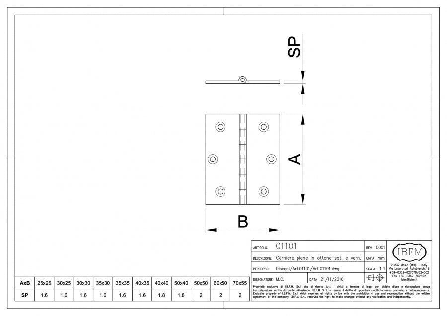 Cerniera Piana - disegno tecnico