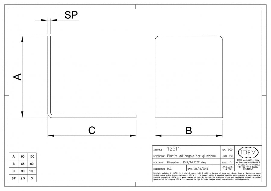 Piastra ad Angolo - disegno tecnico