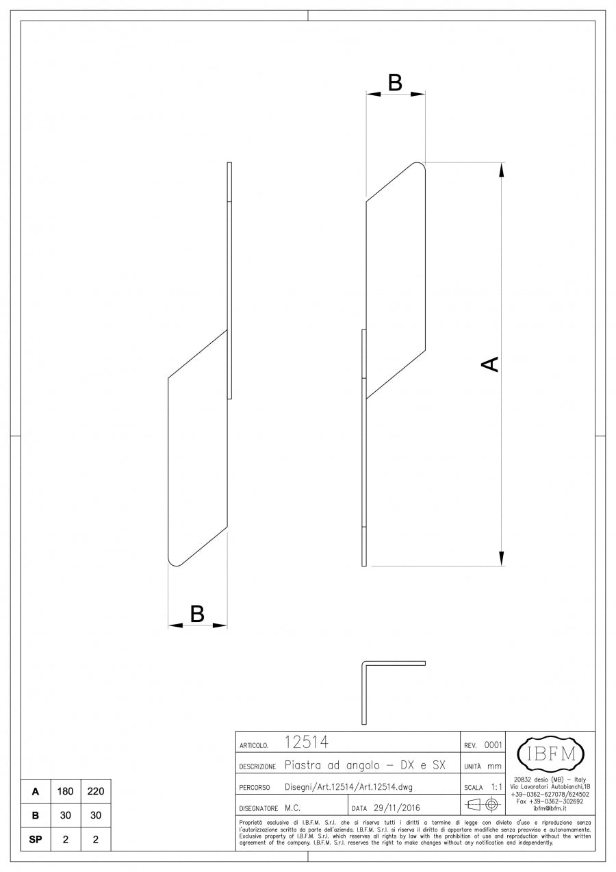 Piastra ad Angolo - disegno tecnico