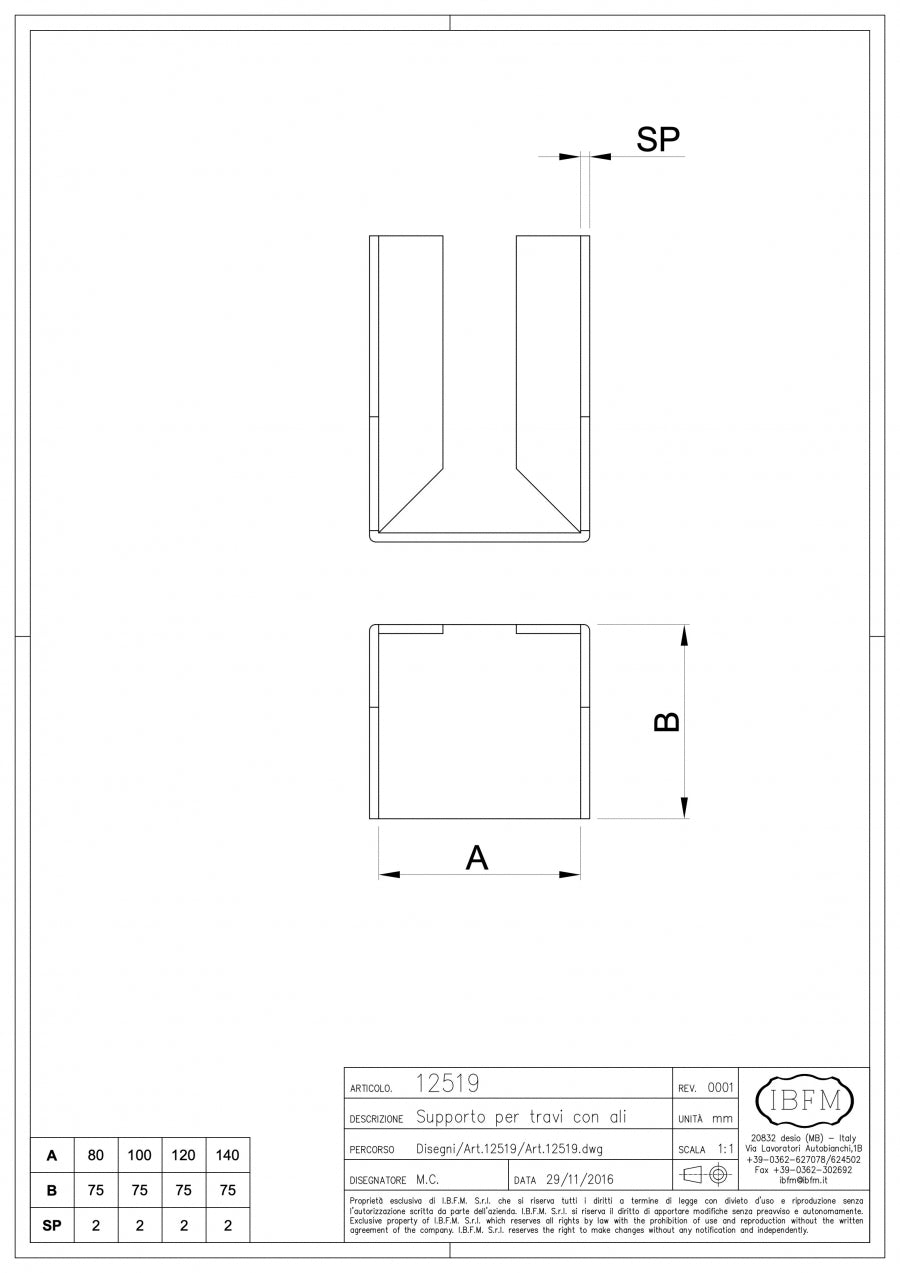 Supporto per Travi - disegno tecnico