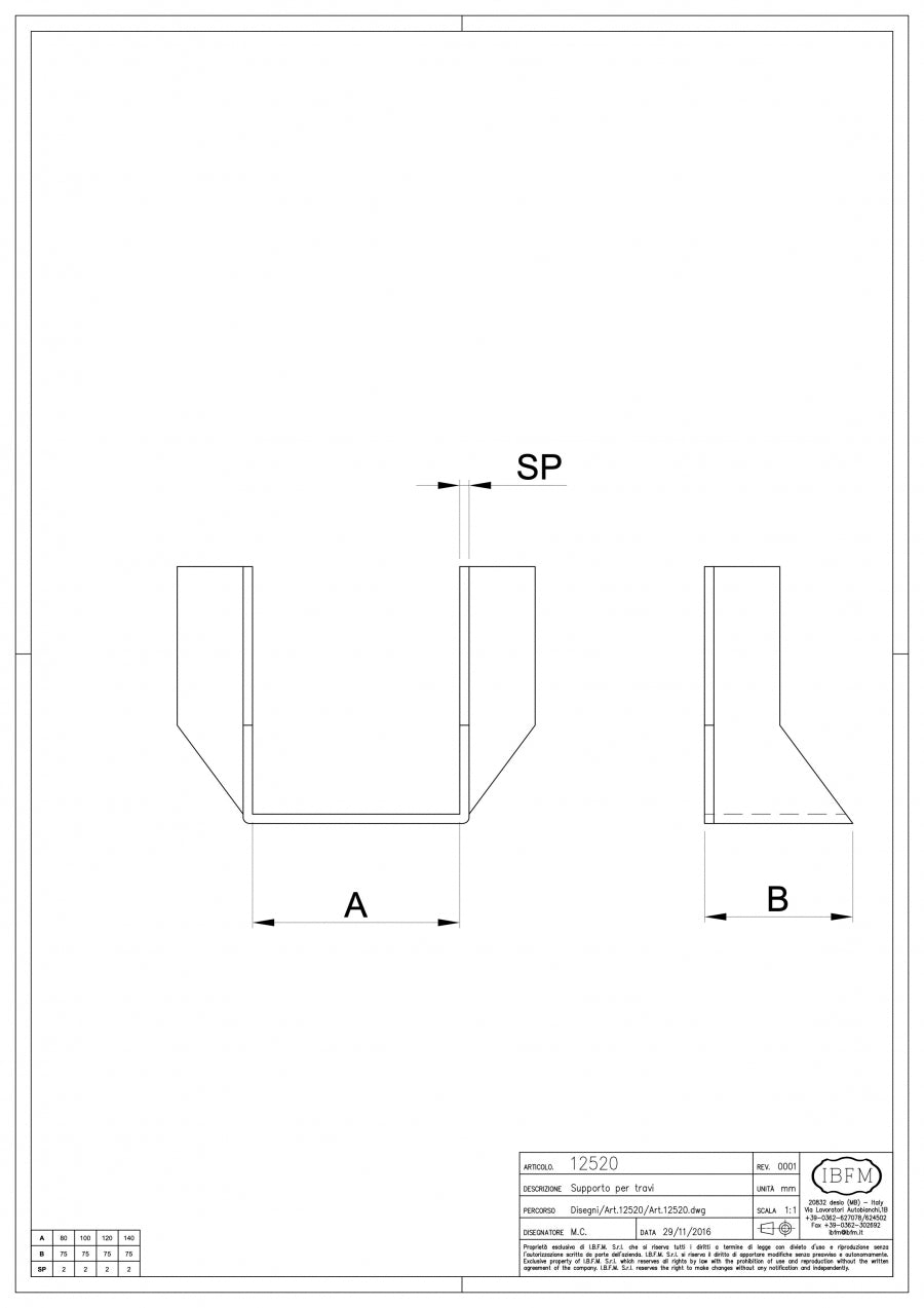 Supporto per Travi - disegno tecnico