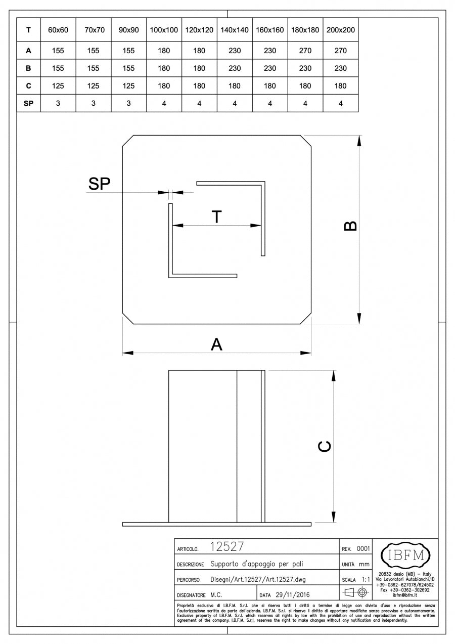 Supporto per Pali - disegno tecnico