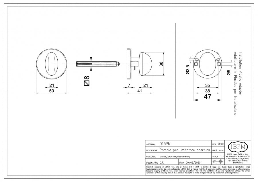 Pomolo per limitatore di apertura - disegno tecnico