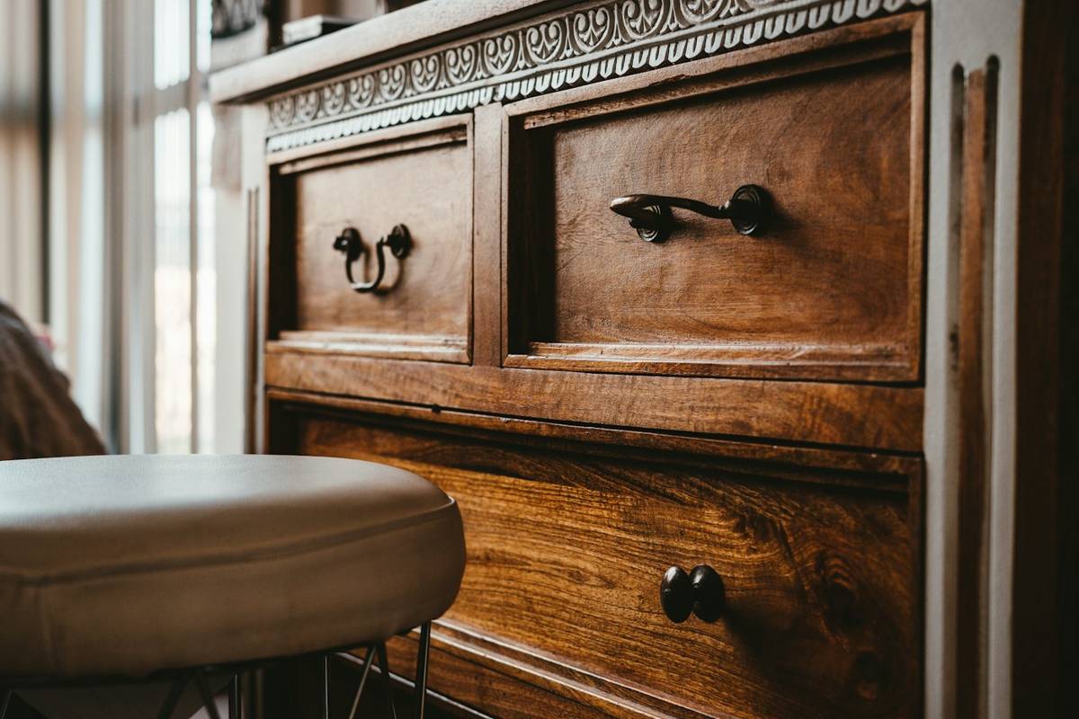 Cassettiera in legno con maniglie